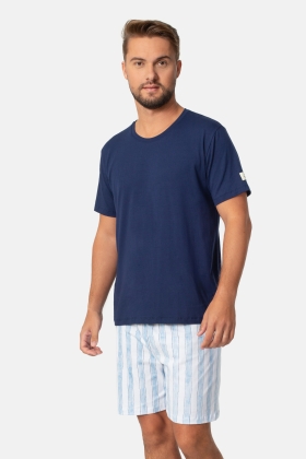 Pijama Masculino Azul Marinho com Short Listrado