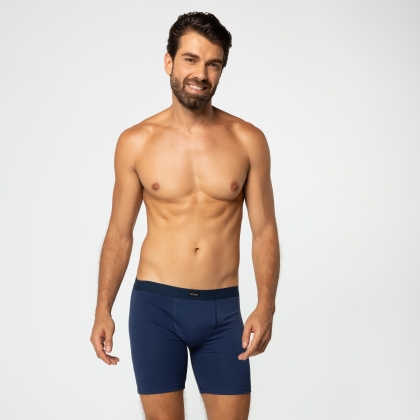 Cueca Boxer Long Cotton Azul Marinho