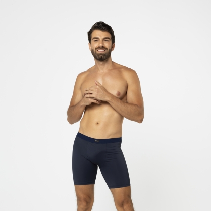 Cueca Boxer Long Básica Microfibra Azul Marinho