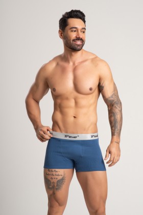Cueca Boxer Fibra de Bambu Canelado Azul