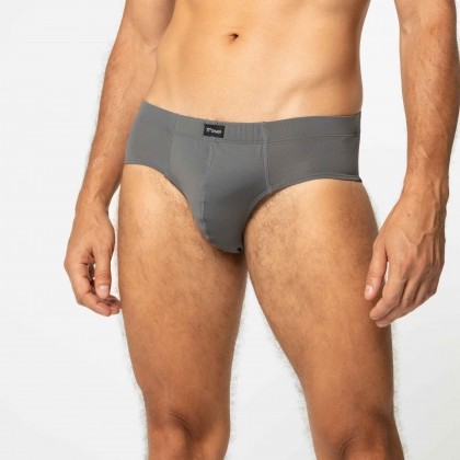 Cueca Slip Com Elástico Embutido Cinza Escuro