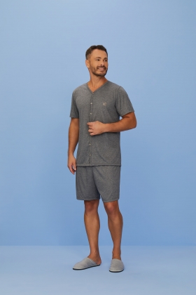 Pijama Masculino Cinza Com Botões