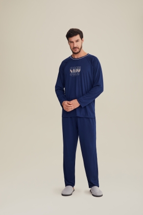 Pijama Masculino Azul Marinho Manga Longa E Calça