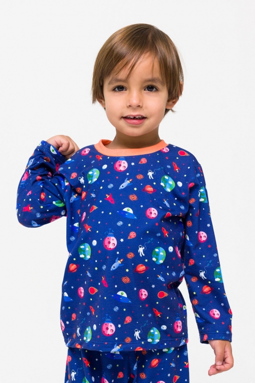 Pijama Manga Comprida Infantil Estampa Astronauta E025