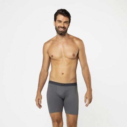 Cueca Boxer Long Básica Microfibra Cinza Escuro