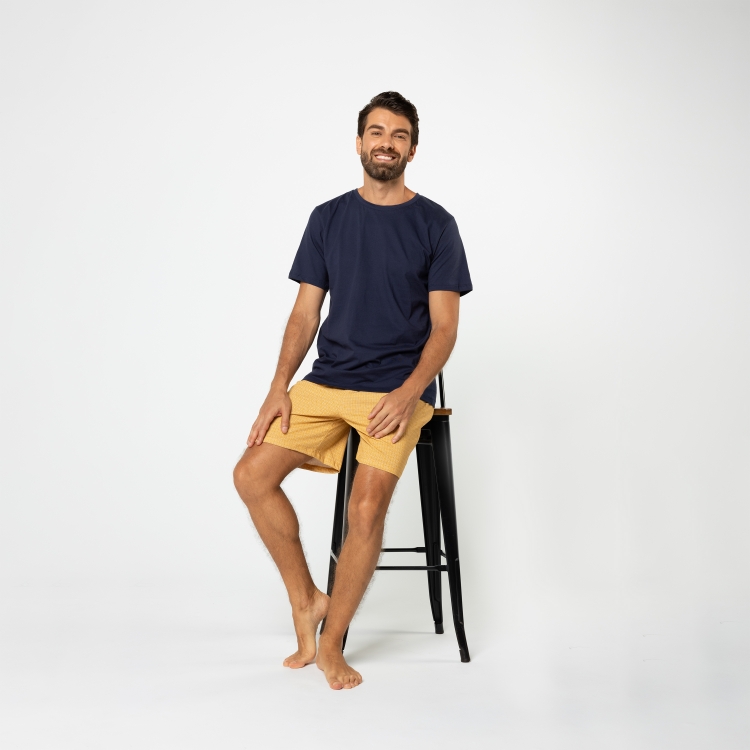 Pijama Masculino Azul Marinho com Short Mostarda