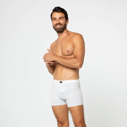 Cueca Boxer De Cotton Listrada Azul Claro Com Branco