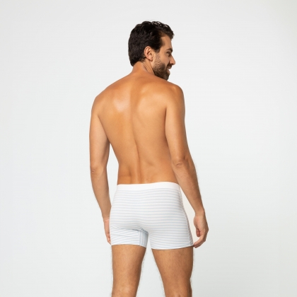 Cueca Boxer De Cotton Listrada Azul Claro Com Branco