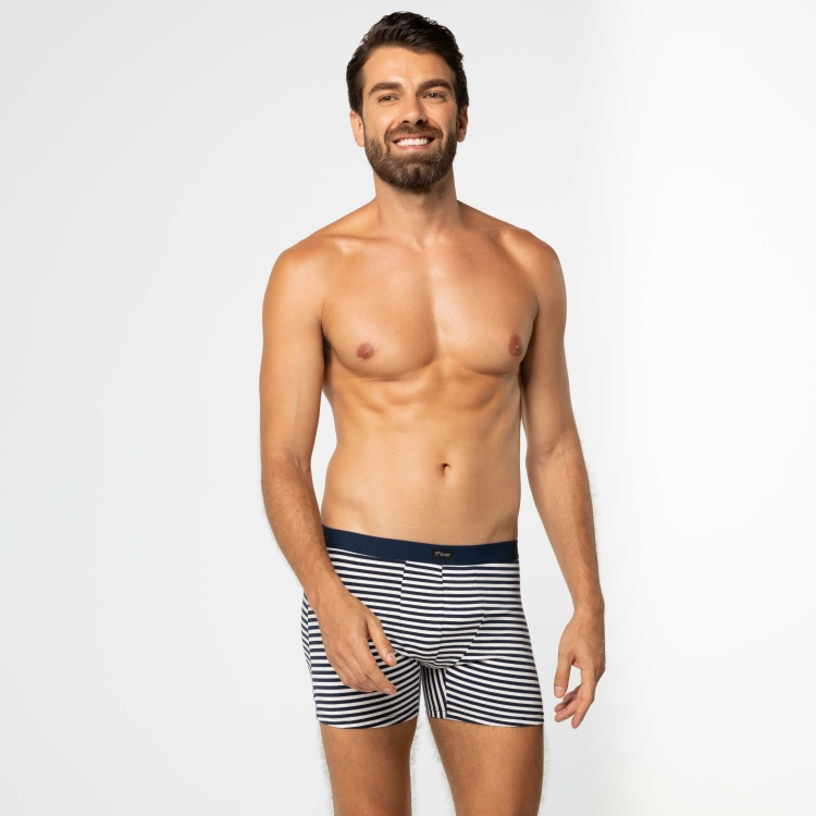 Cueca Boxer De Cotton Listrada Azul Escuro com Branco