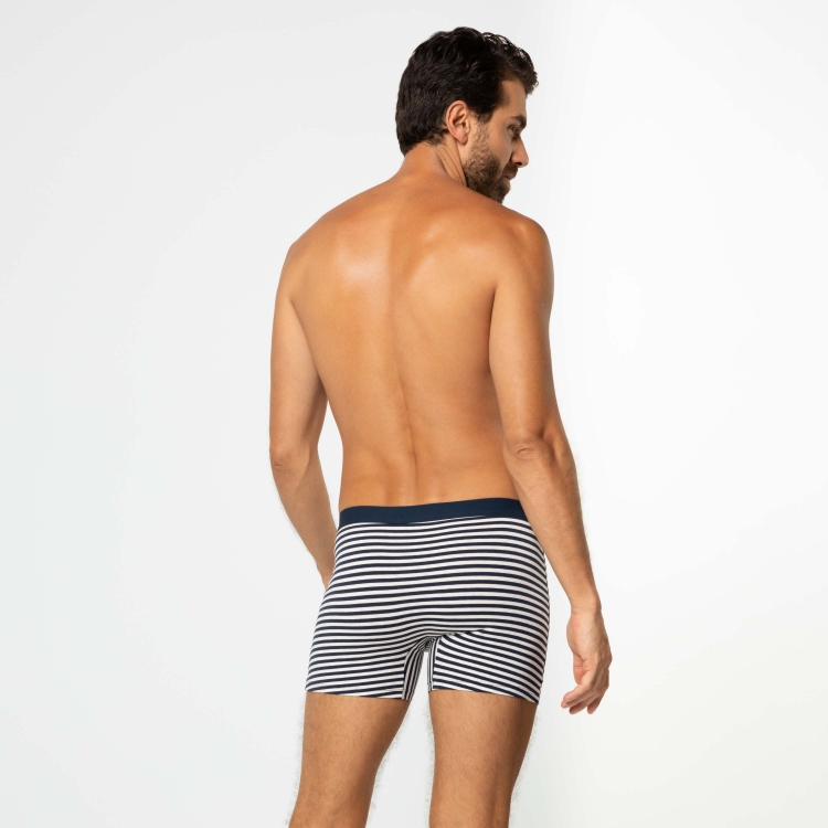 Cueca Boxer De Cotton Listrada Azul Escuro com Branco