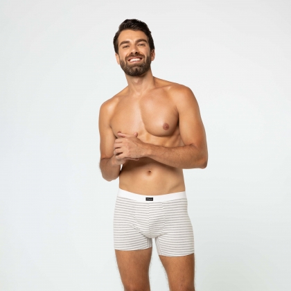 Cueca Boxer De Cotton Listrada Cinza Com Branco