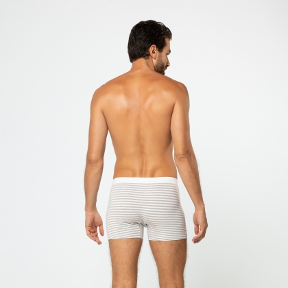 Cueca Boxer De Cotton Listrada Cinza Com Branco